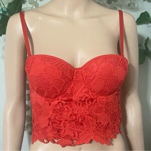 Sz 36B Red Lace Longline Push-Up Corset Bra